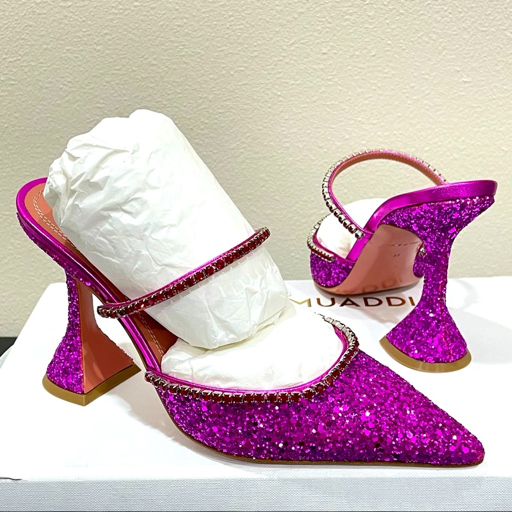 Amina Muaddi Gilda Crystal Glitter Sandals 95mm